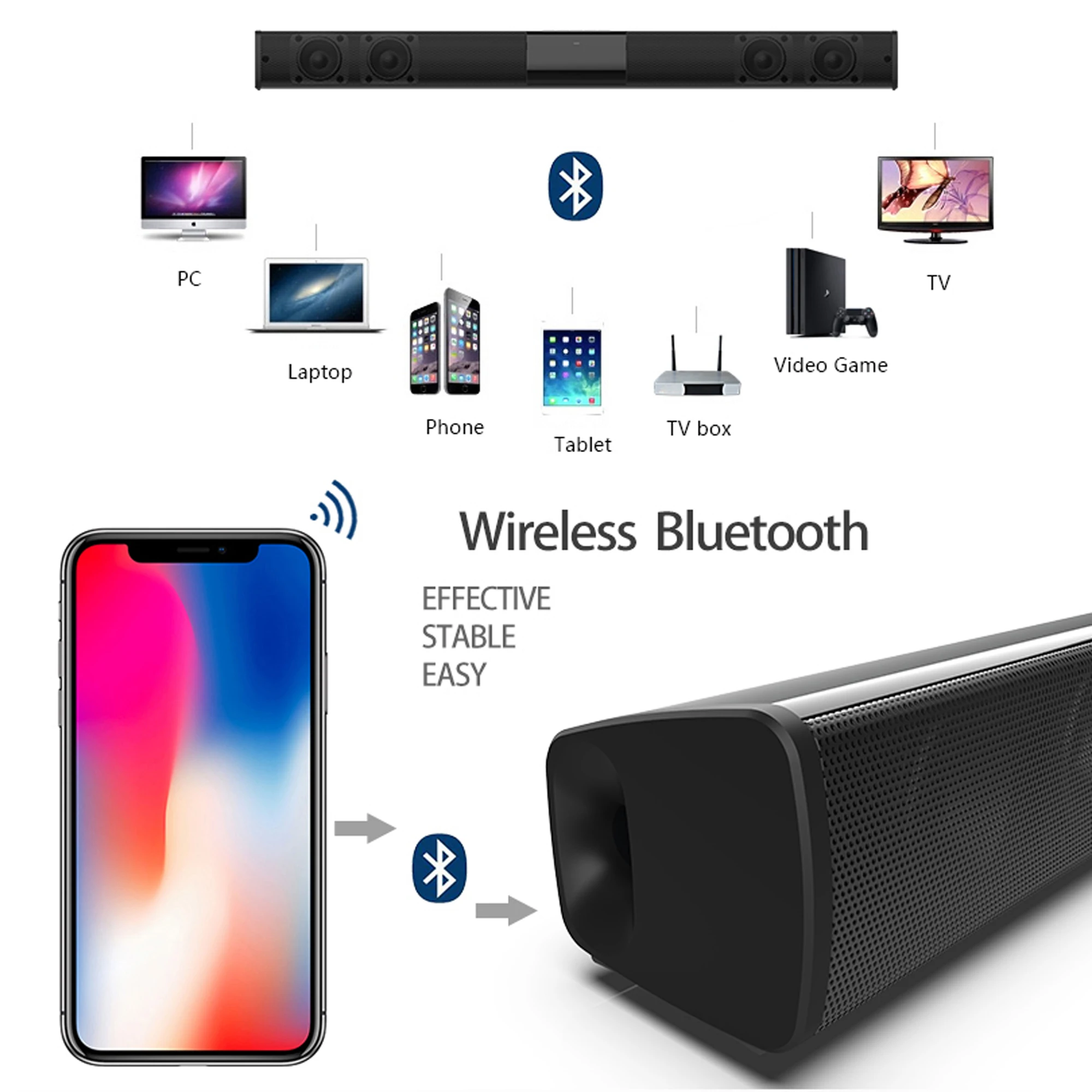 TV 컴퓨터 용 40W 고출력 사운드 바 무선 블루투스 - Audio Music Center 리뷰 및 가격