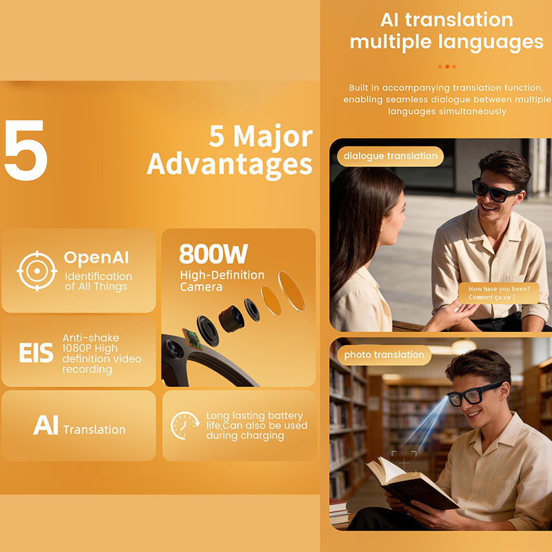 AI 스마트 안경 800만 화소 카메라 손떨림 방지 1 - Audio Music To Video Ai 리뷰 및 가격